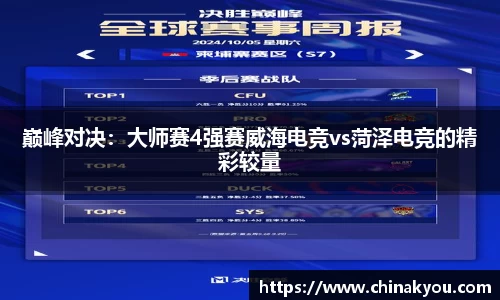 巅峰对决：大师赛4强赛威海电竞vs菏泽电竞的精彩较量